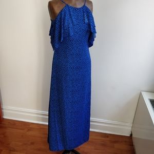 BANANA REPUBLIC Cold-shoulder dress with straps | size 0, blue patterned